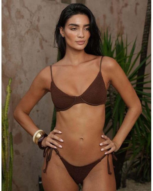 Moda Minx Brown Scrunch Tie Side Bikini Bottom