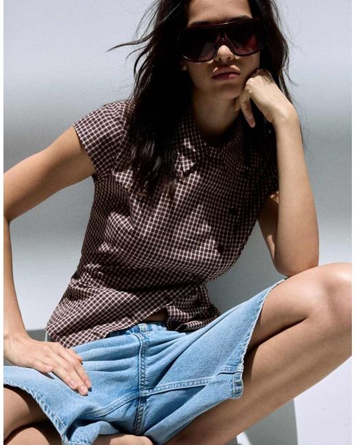 Bershka Blue Short Sleeve Cross-button Shirt