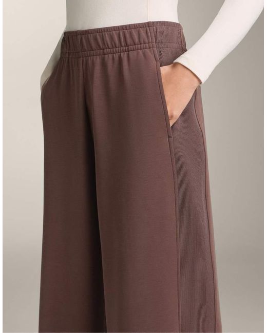 Oysho Brown Wide-Leg Rib Straight Trousers With Brushed Modal