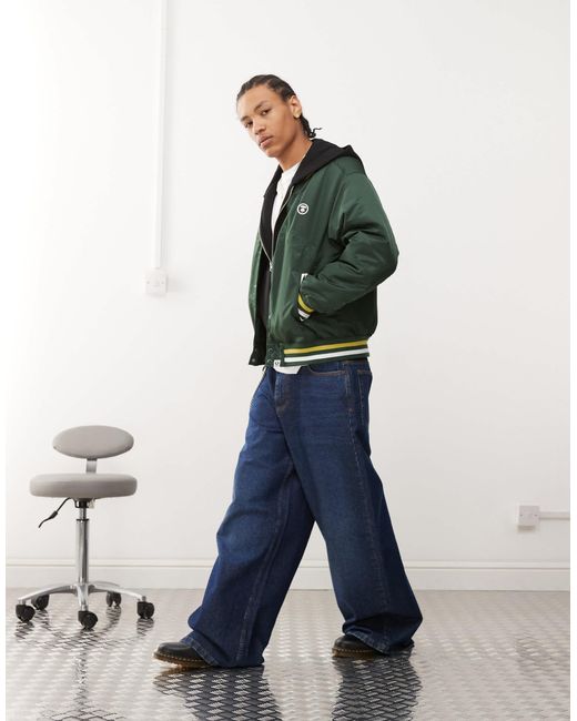 Aape By A Bathing Ape Green Aape By A Bathing Ape Logo College Varsity Jacket for men