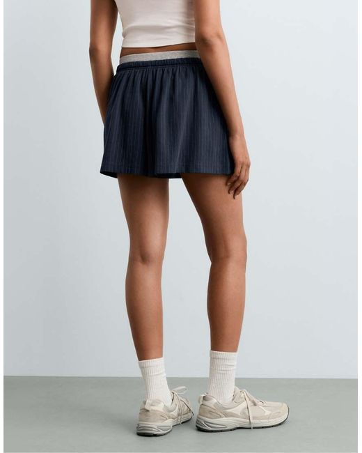 Oysho Blue Pinstripe Cotton Pique Shorts