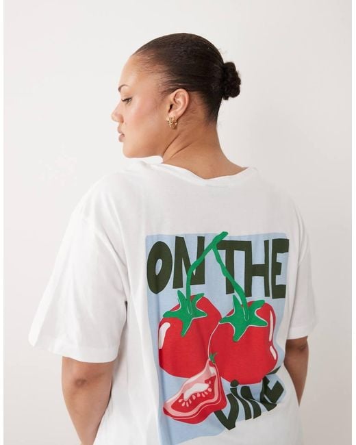 ASOS White Asos Design Curve Oversized Tee And Short Pyjama Set With Tomato Graphic