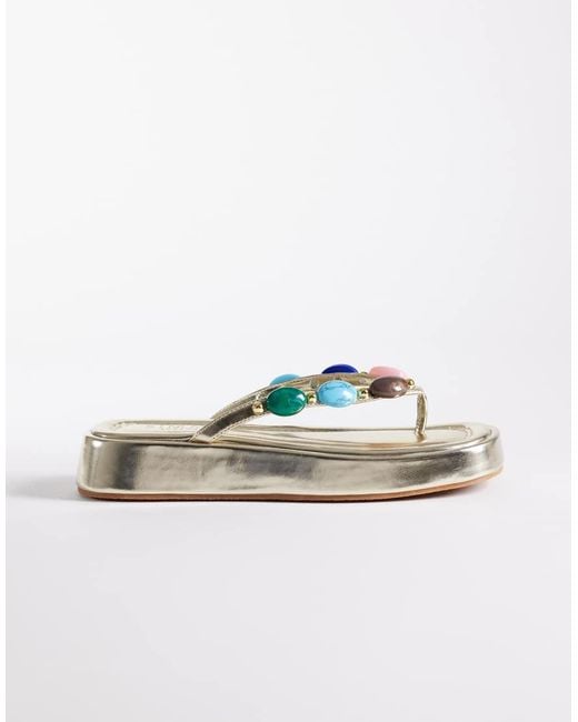 SIMMI Metallic Simmi London Daisy Flatform Flip Flops With Stones