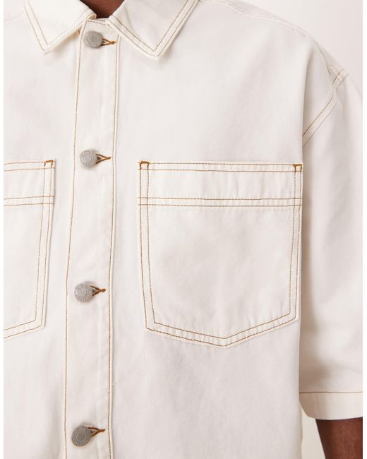 ASOS – kurzärmliges oversize-jeanshemd in Natural für Herren