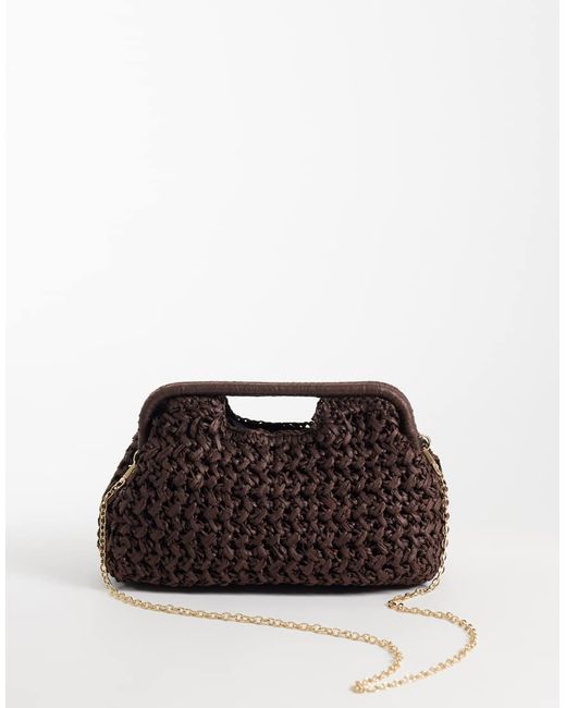Gina Tricot Black Braided Straw Clutch Bag