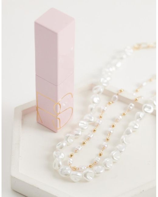 ASOS Set Van 2 Mini Kettingen Met Imitatie-Zoetwaterparels in het White
