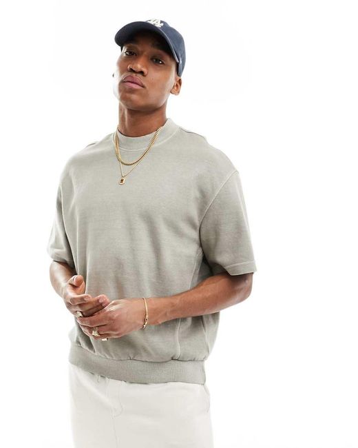 Bershka Gray Overdyed Boxy Heavy Weight T-shirt for men