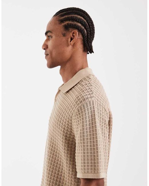 Jack & Jones Natural Split Neck Knitted Polo for men