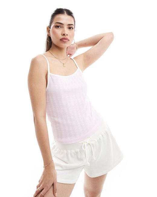 ASOS White Pointelle Cami With Contrast Binding