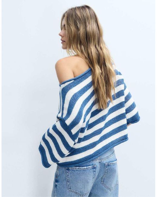 Stradivarius Blue Boat Neck Knit Sweater
