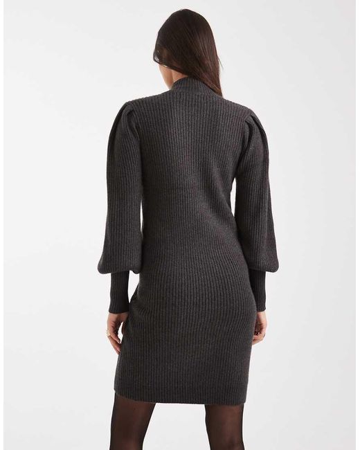 ONLY Black High Neck Puff Sleeve Mini Jumper Dress