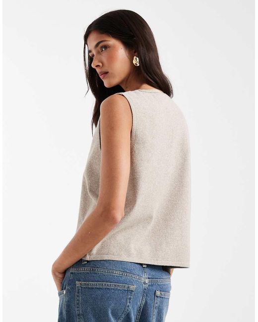 Pieces Blue Tie Front Sleeveless Knitted Top