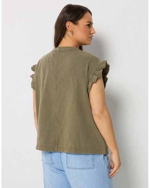 Yours Clothing Green Frill Sleeve Denim Waistcoat
