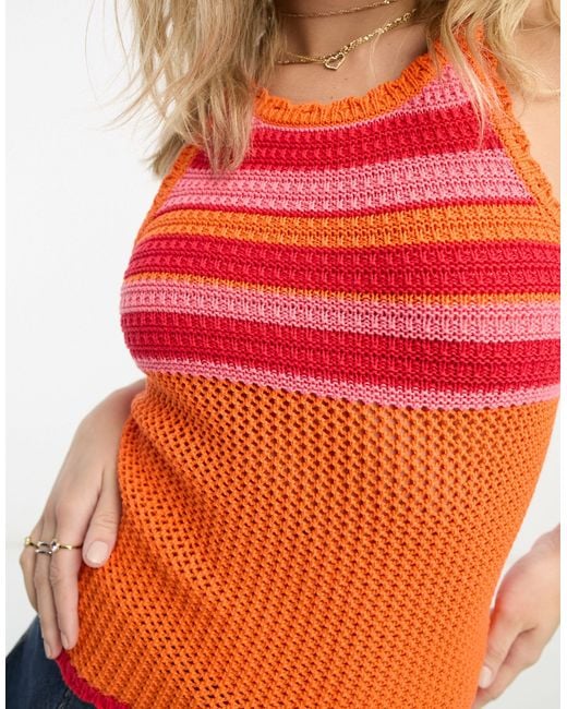 ASOS Orange Crochet Cami Top With Textured Stripe