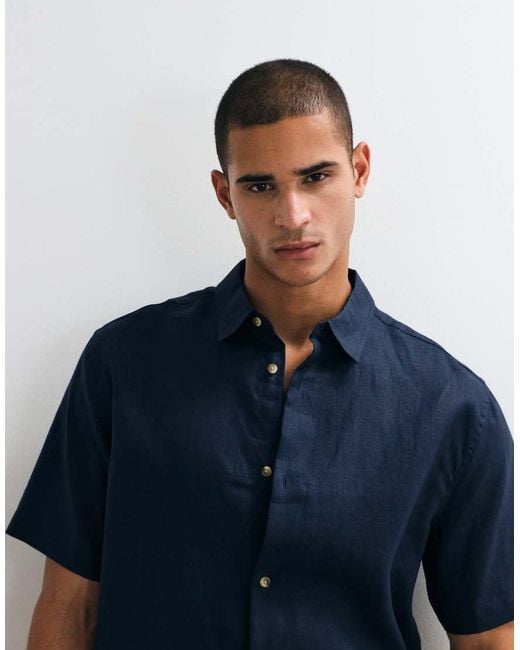 ASOS Blue 100% Linen Relaxed Shirt for men