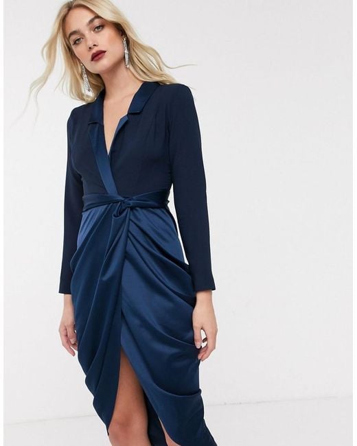 lipsy mirrored embellished tux dress in black