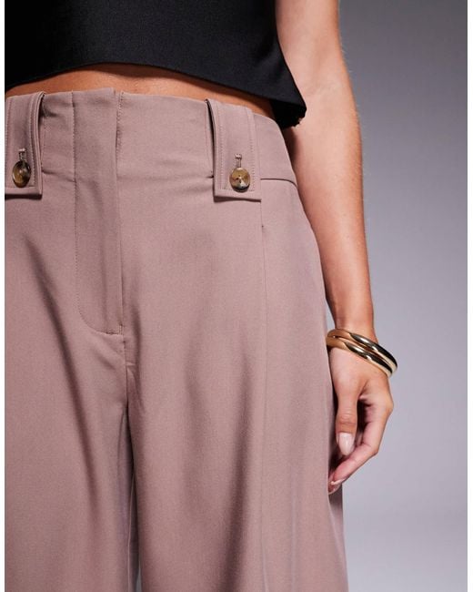 ASOS Brown Petite Tailored Cropped Pants With Tab Waist Detail