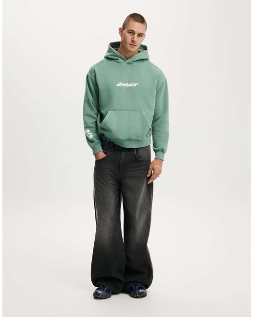 Cotton On Green Box Fit Graphic Hoodie for men