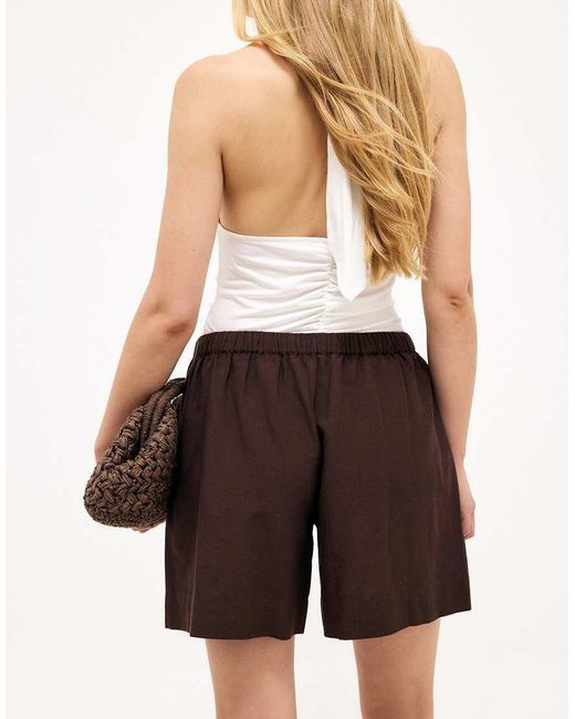 NA-KD Brown Long Mid Waist Shorts