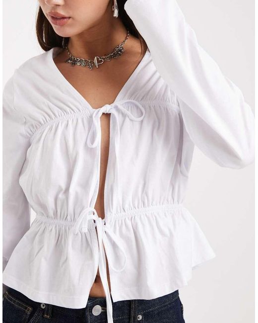ASOS White Long Sleeve T-shirt With Tie Panel Detail