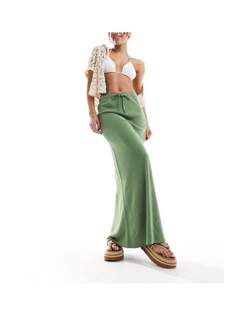 ASOS Green Linen Look Tie Waist Bias Maxi Skirt