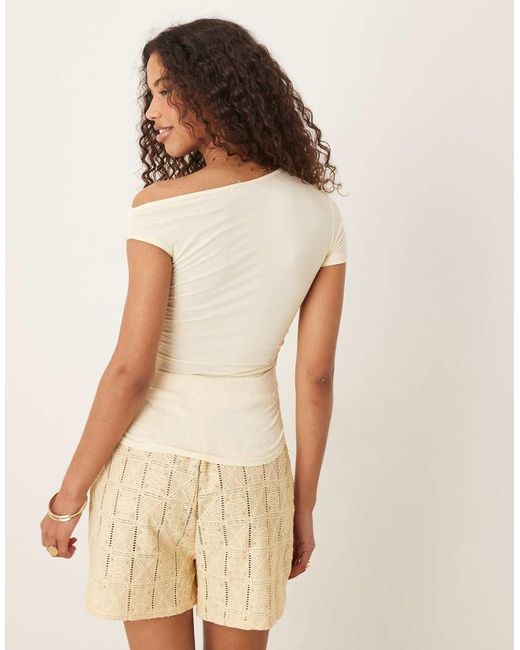 Cotton On Natural Nikki Gathered Short Sleeve Top