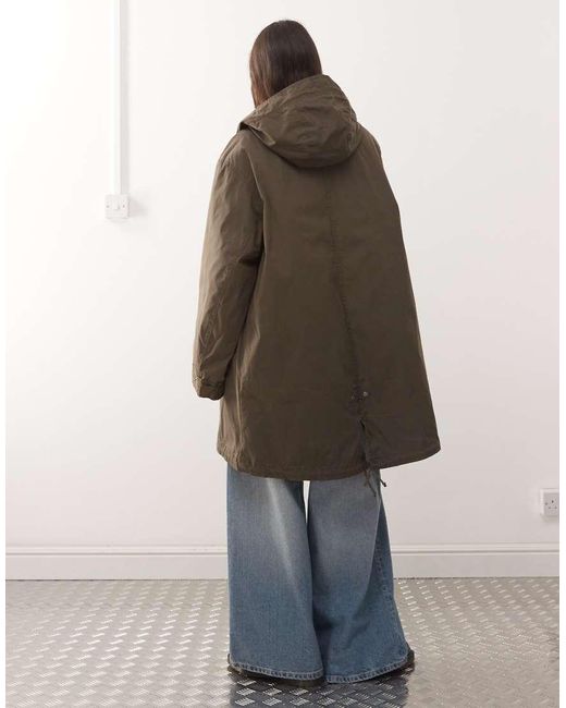 Weekday Oversized Parkajas Met Uitneembare Voering En Capuchon Van Imitatiebont in het Blue