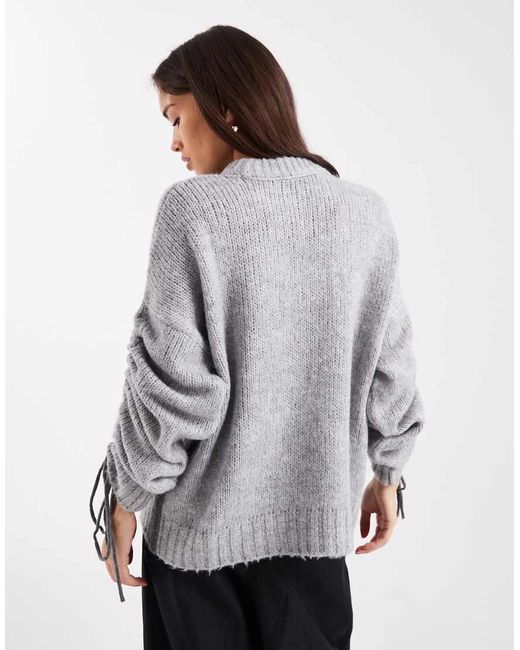 ASOS Gray Ruched Sleeve Jumper