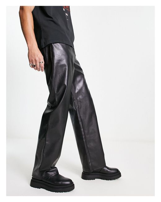 Collusion 90s baggy Faux Leather Trouser in Black for Men | Lyst Australia