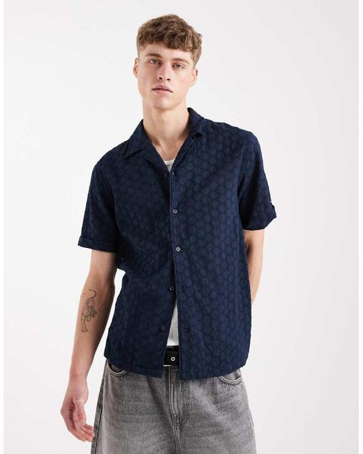 Tommy Hilfiger Blue Embroidered Short Sleeve Shirt for men