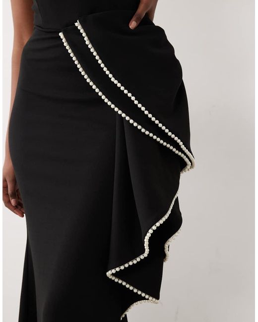 ASOS Black Premium Crepe Halter Maxi Dress With Pearl Embellished Oversized Bow