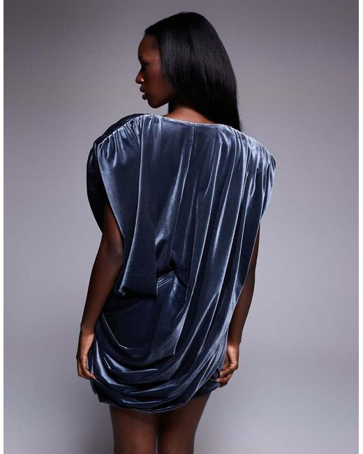 ASOS Blue Velvet Draped Mini Dress With