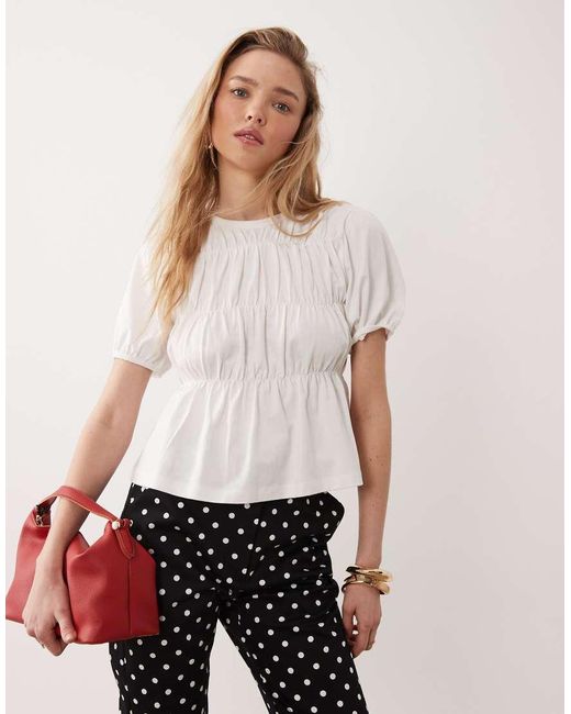 Miss Selfridge White Shirred Peplum Top