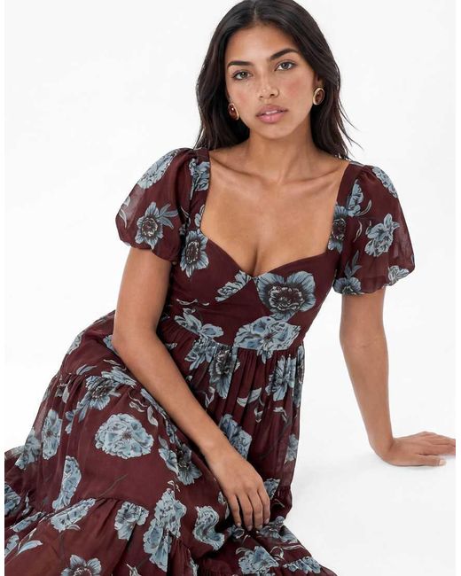 ANAYA Red Floral Sweetheart Neck Tie-Back Midaxi Dress