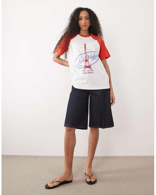 ASOS Red Raglan T-shirt With Las Vegas Tower Graphic