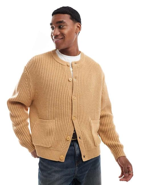 ASOS Oversized Boxy Fit Heavyweight Knitted Wool Mix Crew Neck Cardigan in Natural for Men Lyst UK