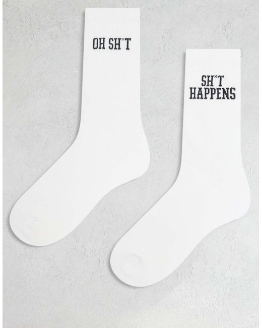 ASOS White 2 Pack Socks With Swear Words Graphic for men