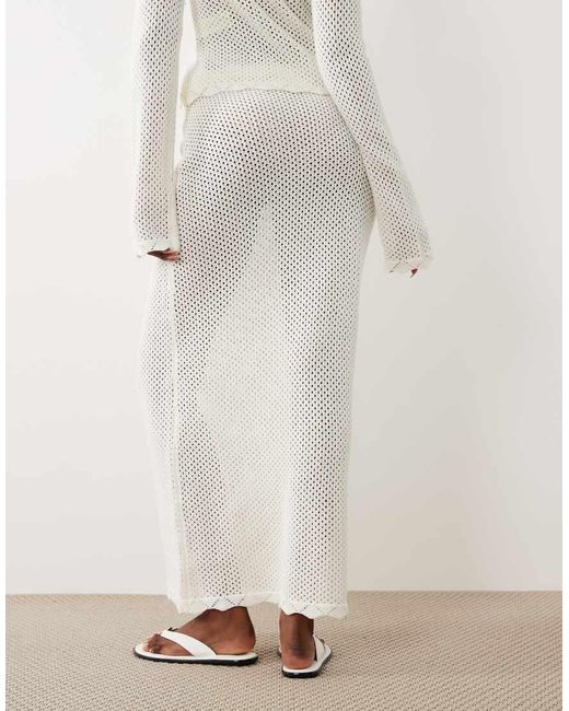 The Frolic Gray Exclusive Cotton Rich Open Crochet Scallop Edge Tie Front Maxi Beach Skirt