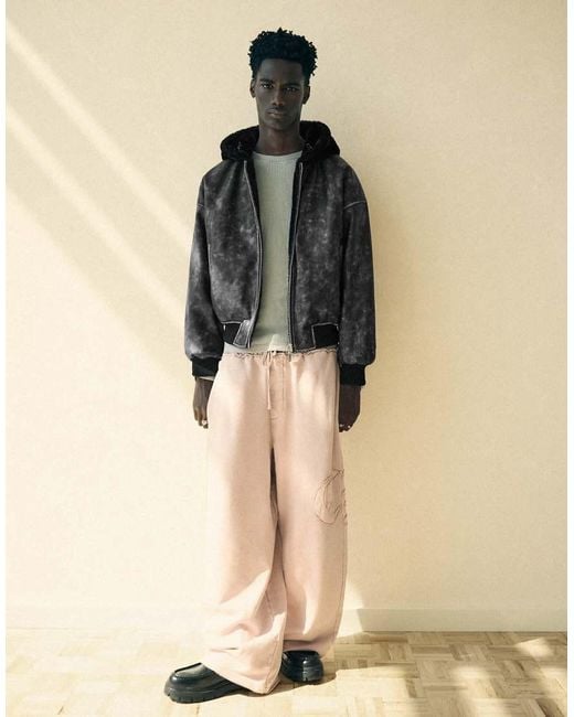 Bershka Black Reversible Faux Fur Hooded Jacket for men