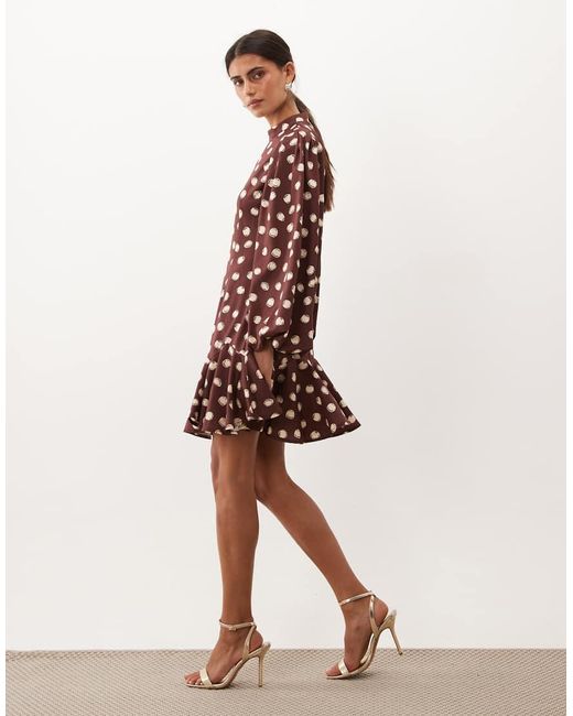 Sister Jane Red Illume Exclusive High Neck Balloon Sleeve Ruffle Drop Hem Mini Dress