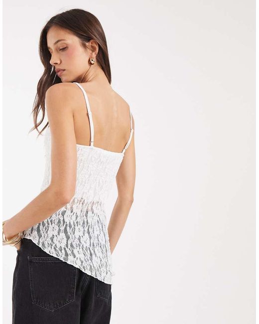 Pieces White Asymmetric Lace Top