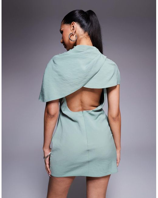 Robe courte à col montant avec corsage style cape et dos ou - sauge ASOS en coloris Blue