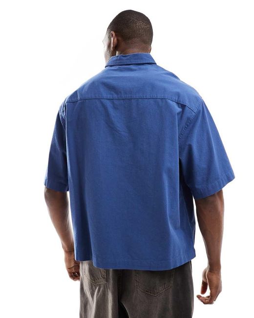 ASOS Blue Oversized Overhead Boxy Textured Shirt for men