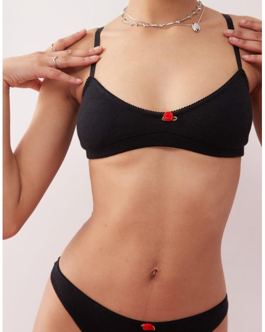 Motel Black Yanas Pointelle Frill Trim Soft Bra