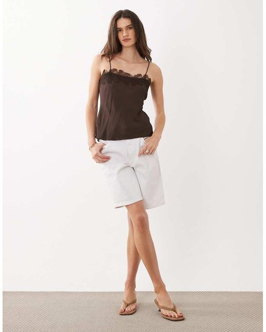Mango Black Strappy Cami Top With Lace Trim