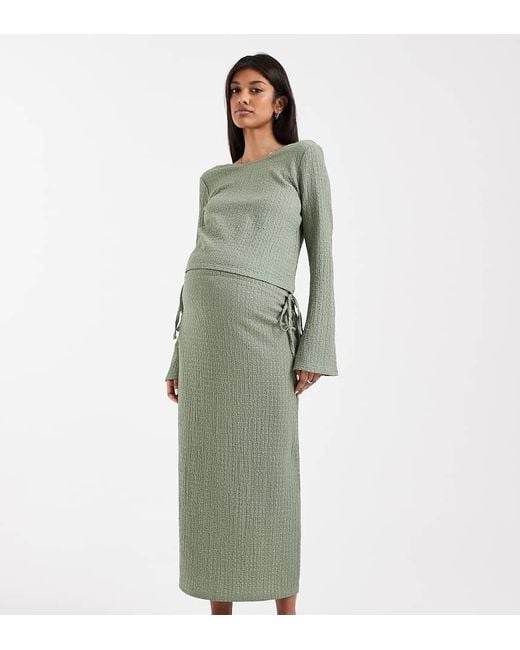 Mama.licious Green Mamalicious Maternity Textured Jersey Tie Waist Midi Skirt Co-Ord