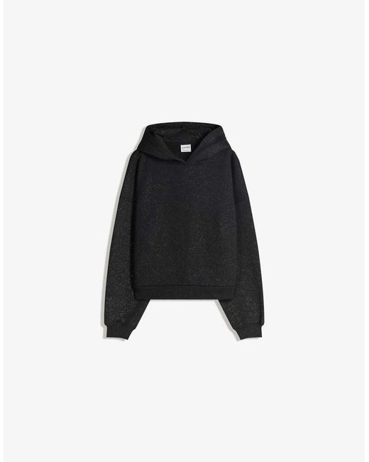 Bershka Black Glitter Hood Sweatshirt