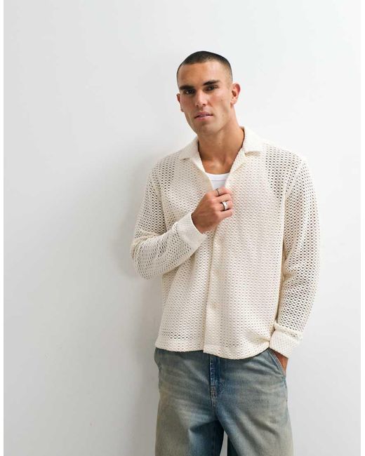 ASOS Gray Relaxed Revere Crochet Shirt for men