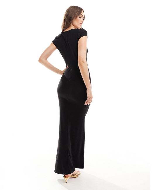 Fashionkilla Black Super Soft Notch Front Cap Sleeve Maxi Dress