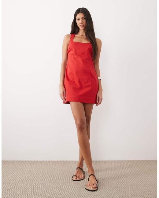 ASOS Red Square Neck Structu Cotton Mini Sundress